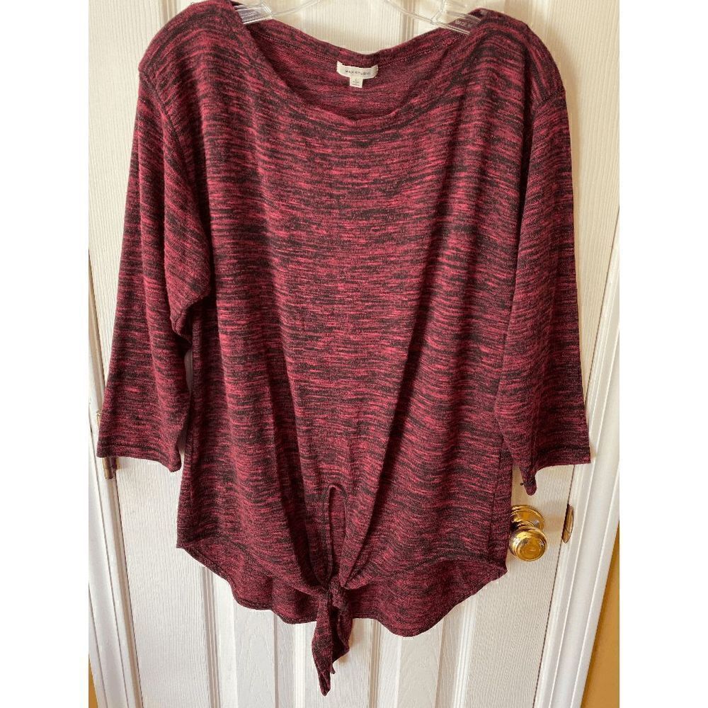 Max Studio Womens Pullover 3/4 Sleeve Tie Front Sweater Burgundy Mable Sz L